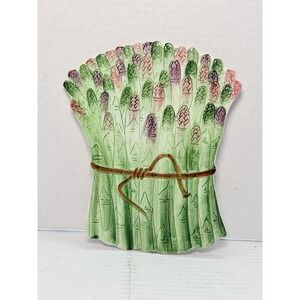 Vintage Ceramiche Leonardo Italy Asparagus‎ Trivet Wall Plaque Majolica 11x9